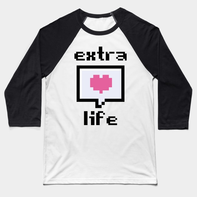 Extra Life Pixel Heart Baseball T-Shirt by theoddstreet